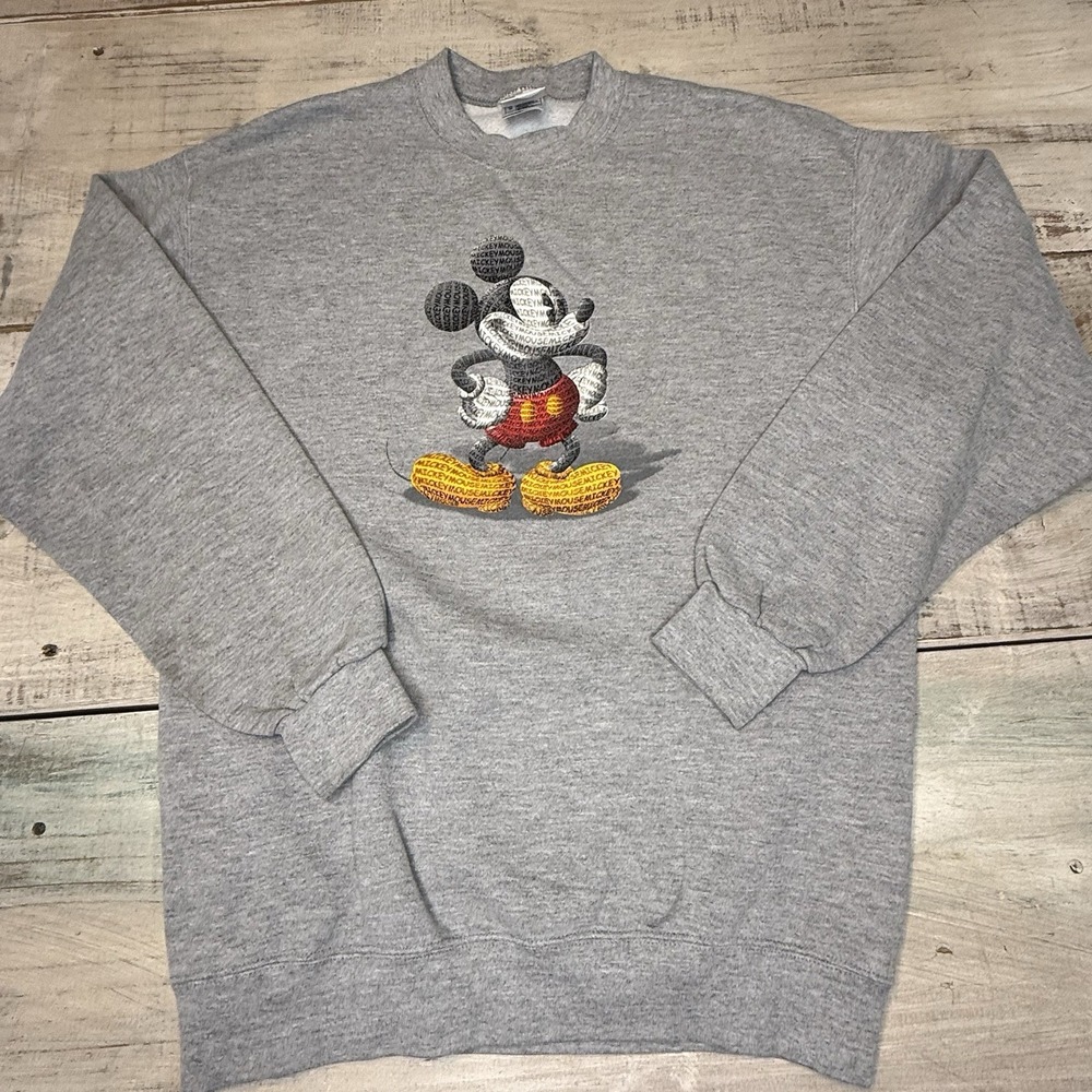 Disney Mickey Mouse Crewneck Sweatshirt Gray Graphic Pullover